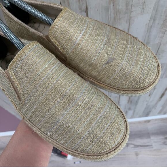 Jack Rogers "Tucker" Gold & Tan Espadrille White Slip On Sneaker - Picture 2 of 6